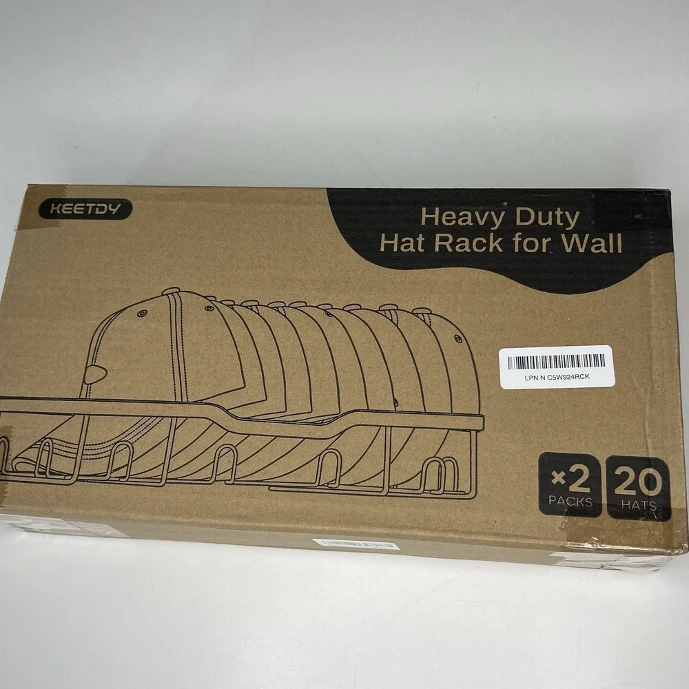Wall Mounted Hat Rack 20 Hooks Metal Cap Organizer Heavy Duty Storage Black NIB
